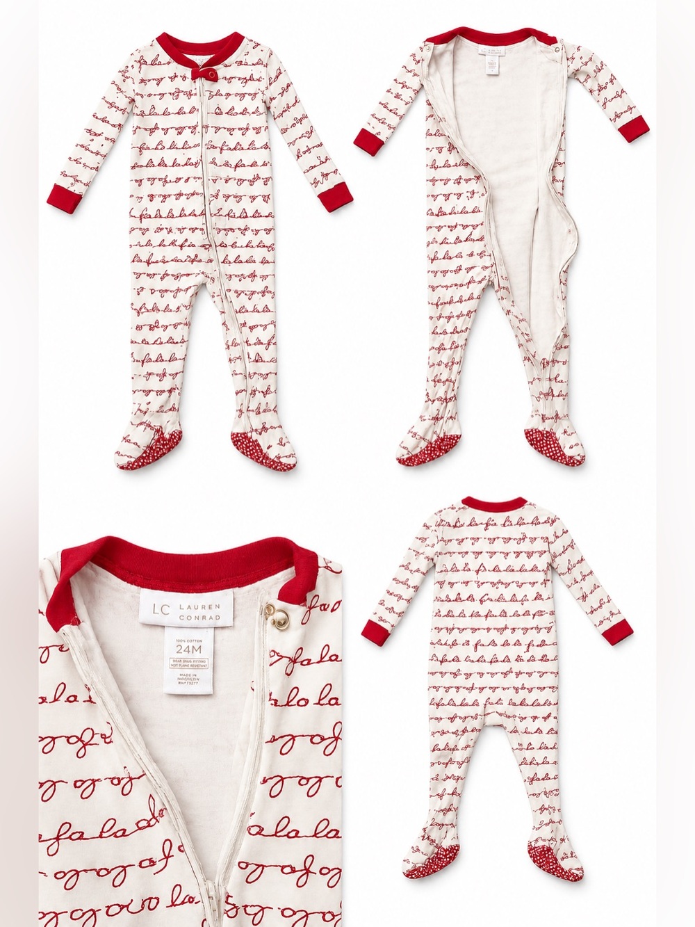 Lauren Conrad LC Baby Christmas Footed Sleeper Pajamas 24M Fa La La Holiday